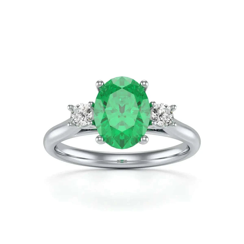 18ct white Gold Diamond Emerald Engagement Ring  Oval Shape