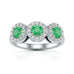 18ct white Gold Diamond Halo 3 Emeralds Ring - Round Shape
