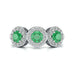 18ct white Gold Diamond Halo 3 Emeralds Ring 