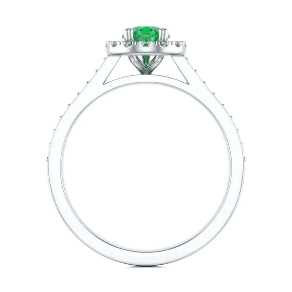 rose Gold Diamond Halo Emerald Engagement Ring 