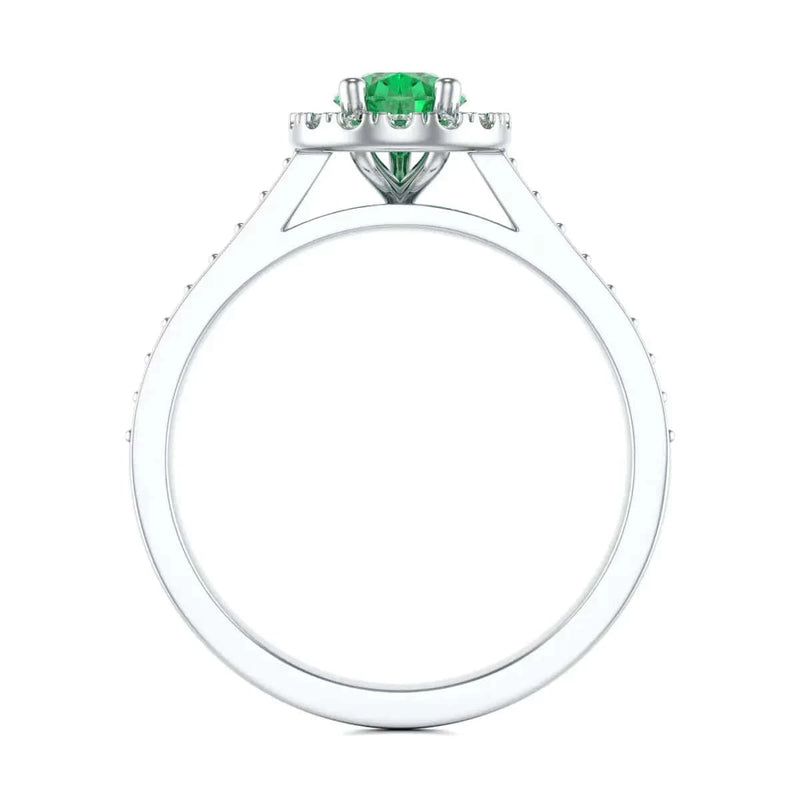 18ct white Gold Diamond Halo Emerald eng ring