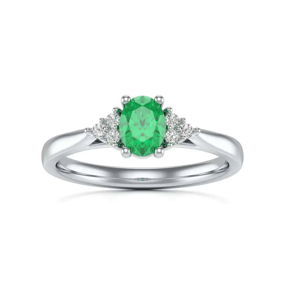 18ct Rose Gold Diamond Trefoil Emerald Ring 