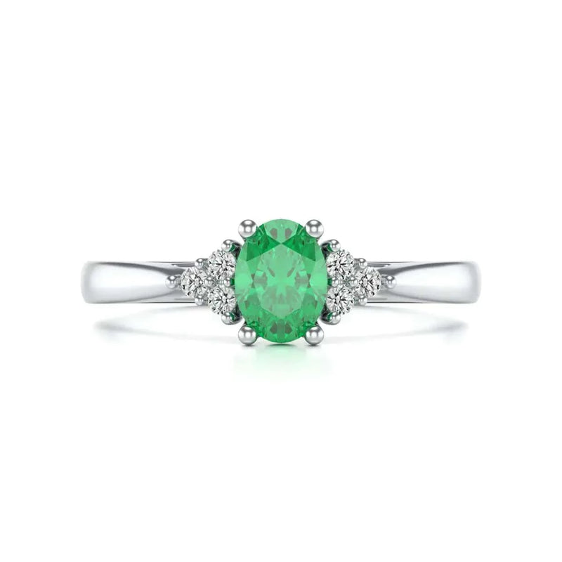 18ct white Gold Diamond Trefoil Emerald Engagement Ring 