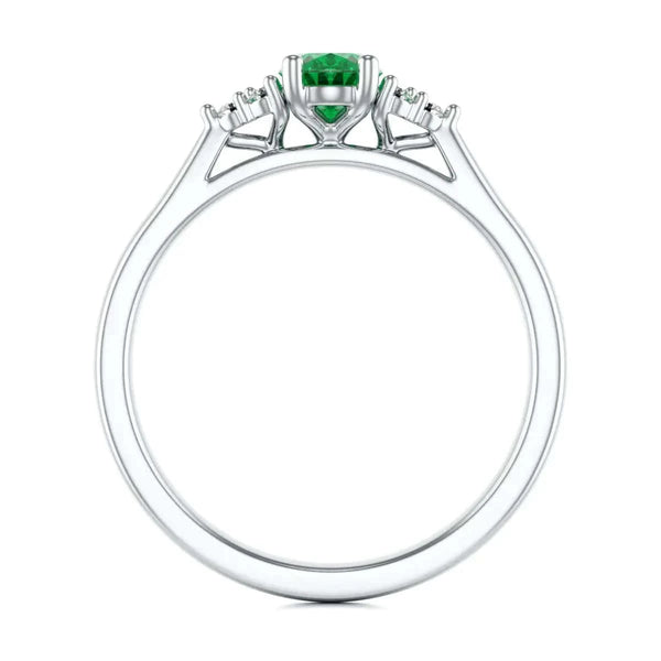 18ct Rose Gold Diamond Trefoil Emerald Ring 