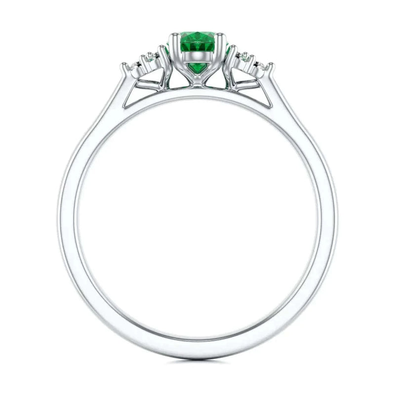 18ct white Gold Diamond Trefoil Emerald Ring 