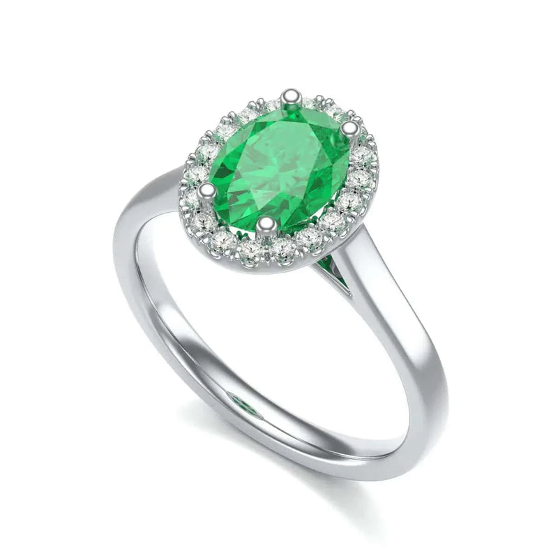 18ct white Gold Halo Emerald Engagement Ring - Oval