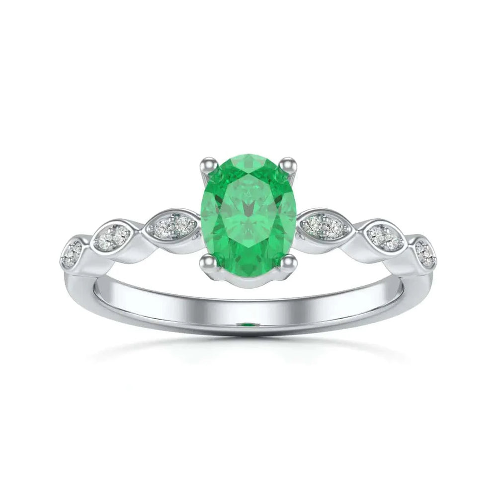 18ct Rose Gold Natural Emerald merquise shoulder Engagement ring 