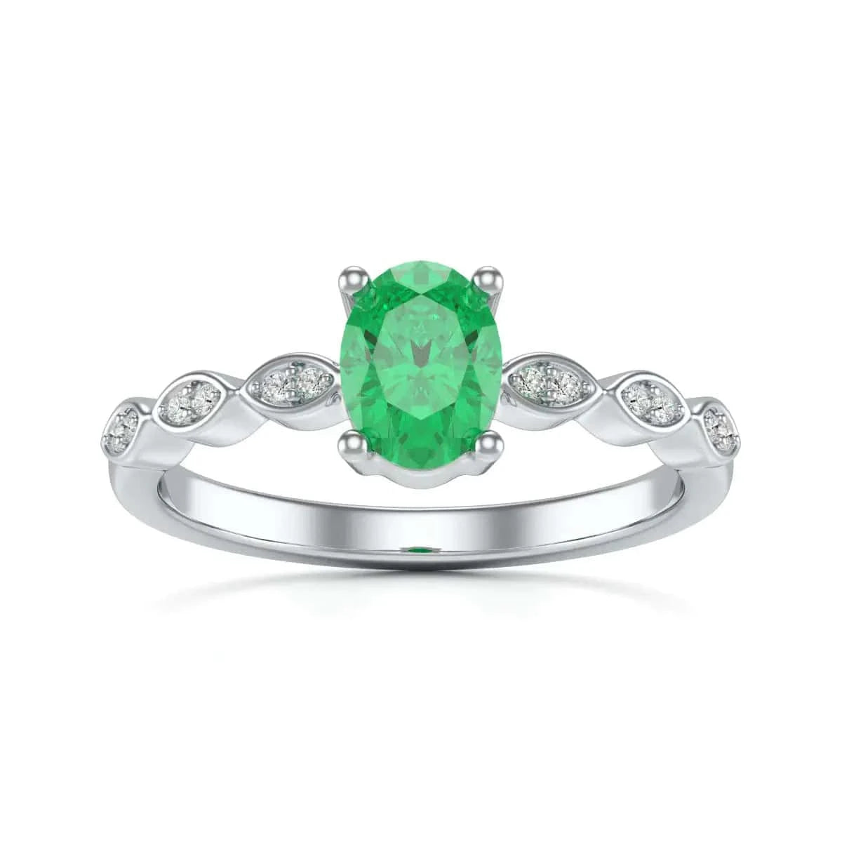 18ct Gold Natural Emerald merquise shoulder Engagement - Oval Shape