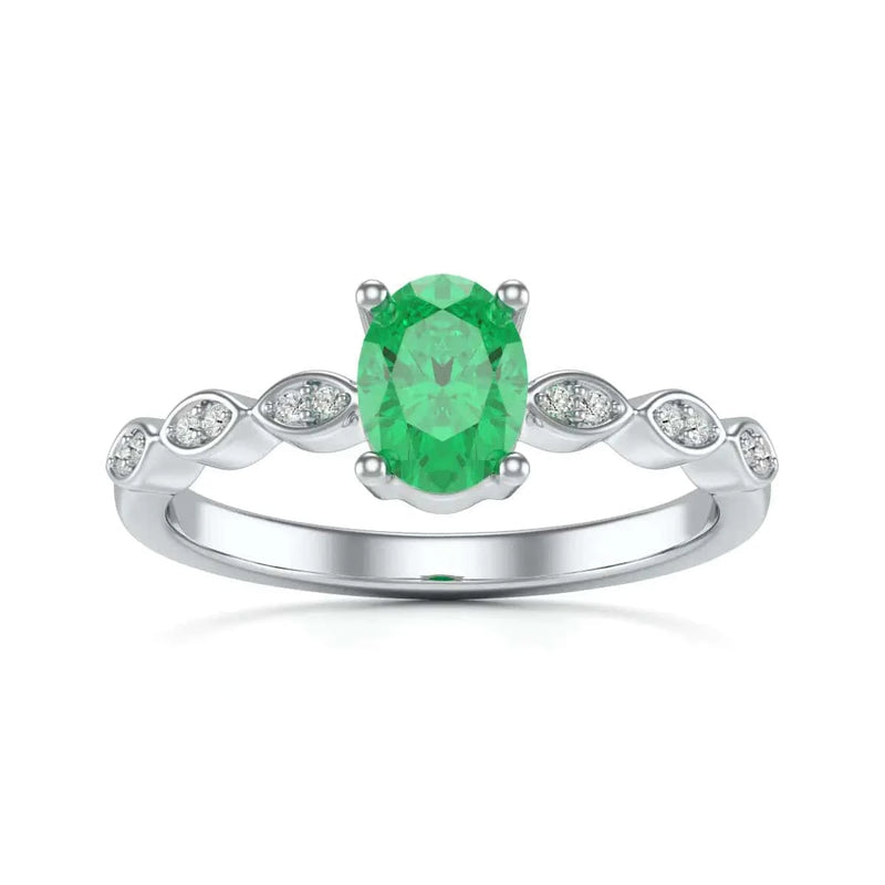 18ct Gold Natural Emerald merquise shoulder Engagement - Oval Shape