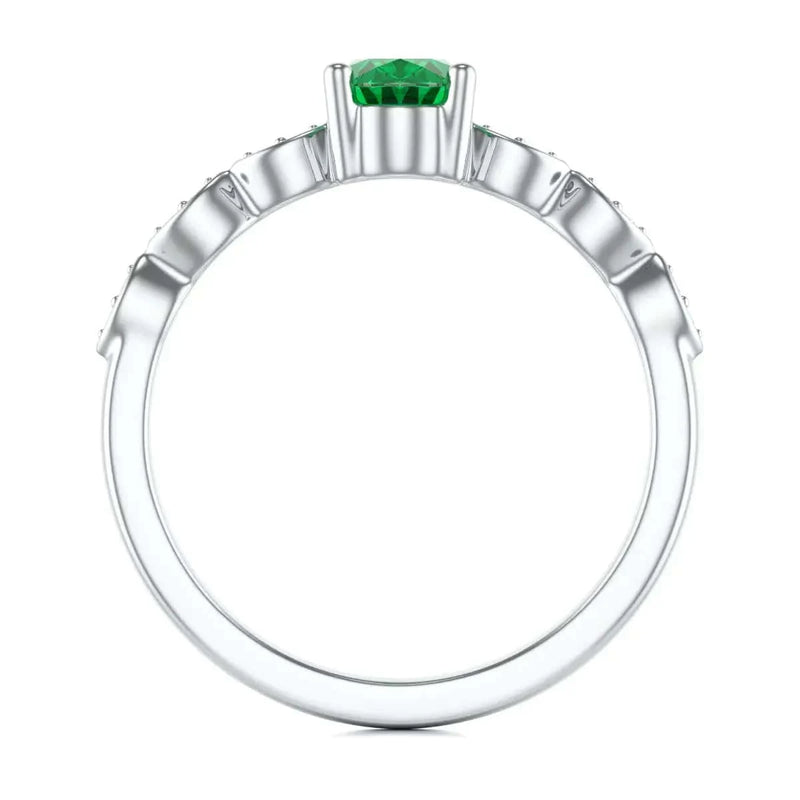 18ct White Gold Natural Emerald merquise shoulder Engagement - Oval 