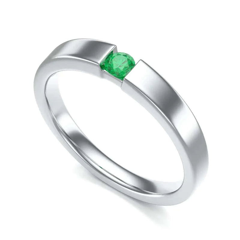 18ct white Gold Tension set Emerald Ring - Round Shape