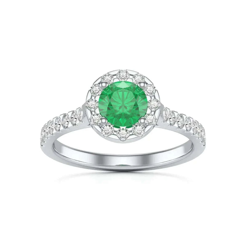 18ct  white gold halo emerald engagment ring round