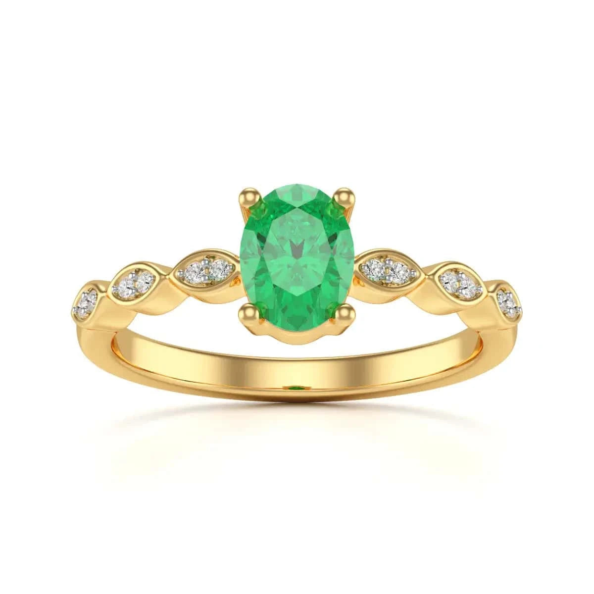 18ct  Gold Natural Emerald merquise shoulder Engagement - Oval 