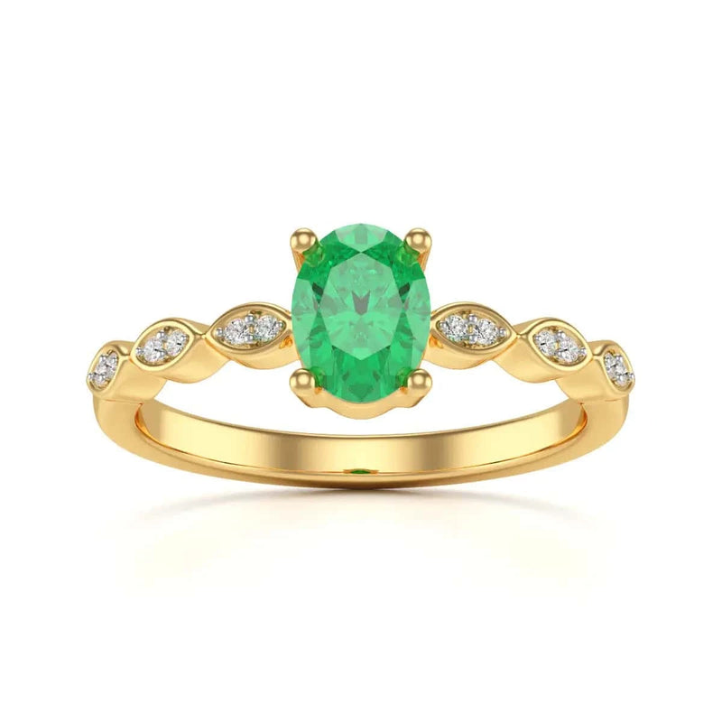 18ct  Gold Natural Emerald merquise shoulder Engagement - Oval 