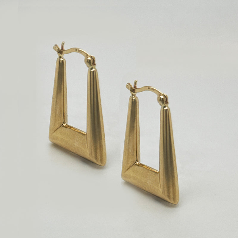 9K Yellow Gold Geometric Hoop Earrings