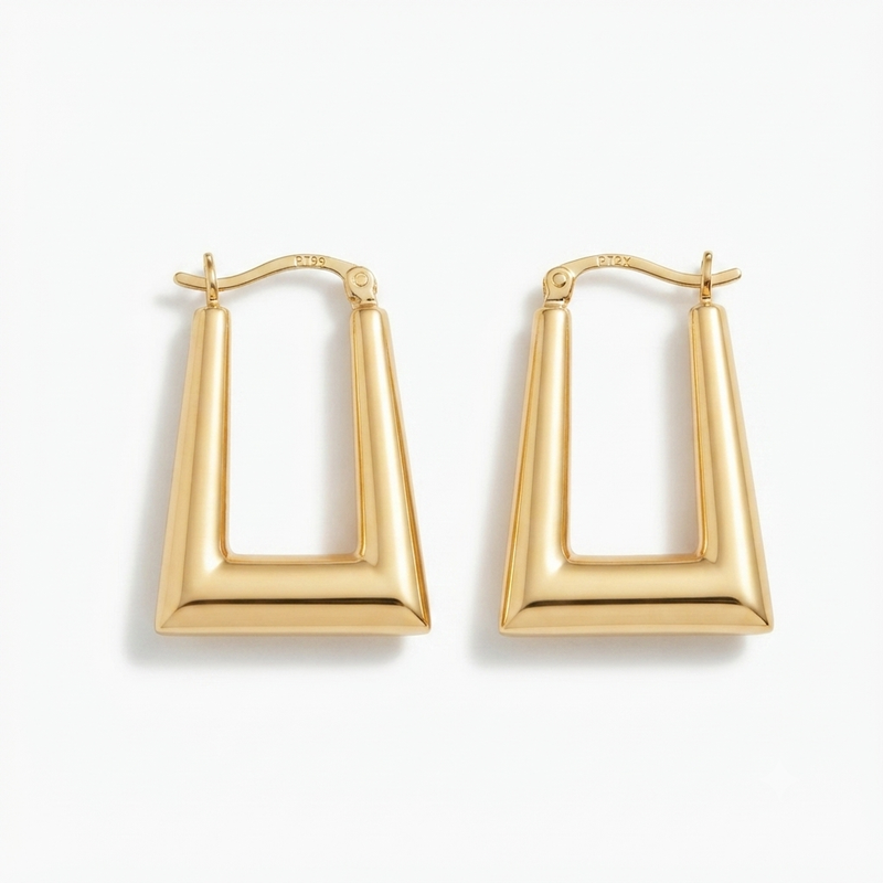 9K Yellow Gold Geometric Hoop Earrings