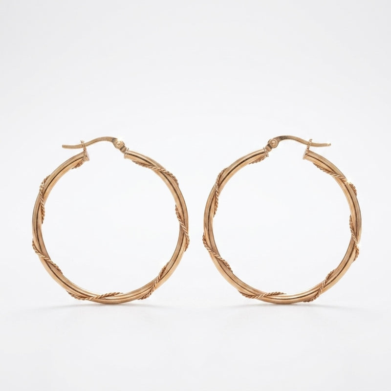 9K Yellow Gold Twisted Hoop Earrings