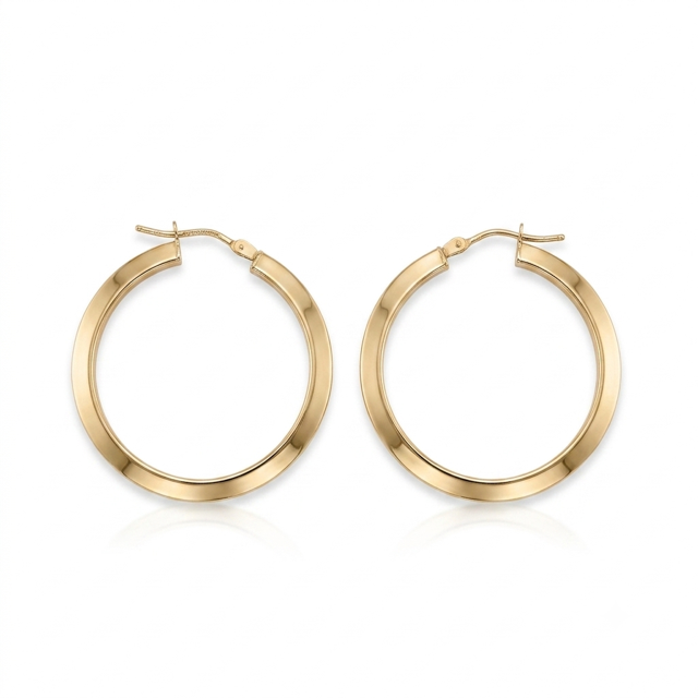 9K Yellow Gold Round Hoop Earrings