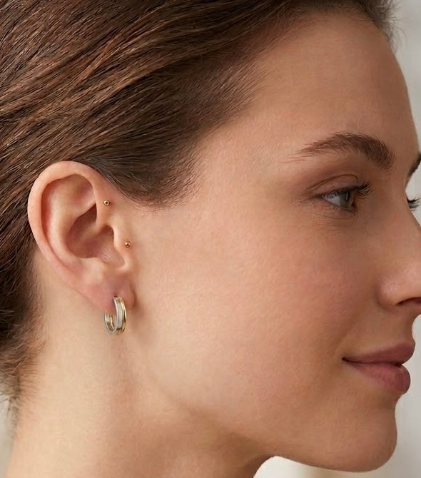 9K Yellow &amp; White Gold Two-Tone Oval Hoop Earrings