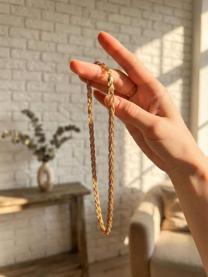 9K Yellow Gold Multi-Strand Braided Plait Chain Necklace
