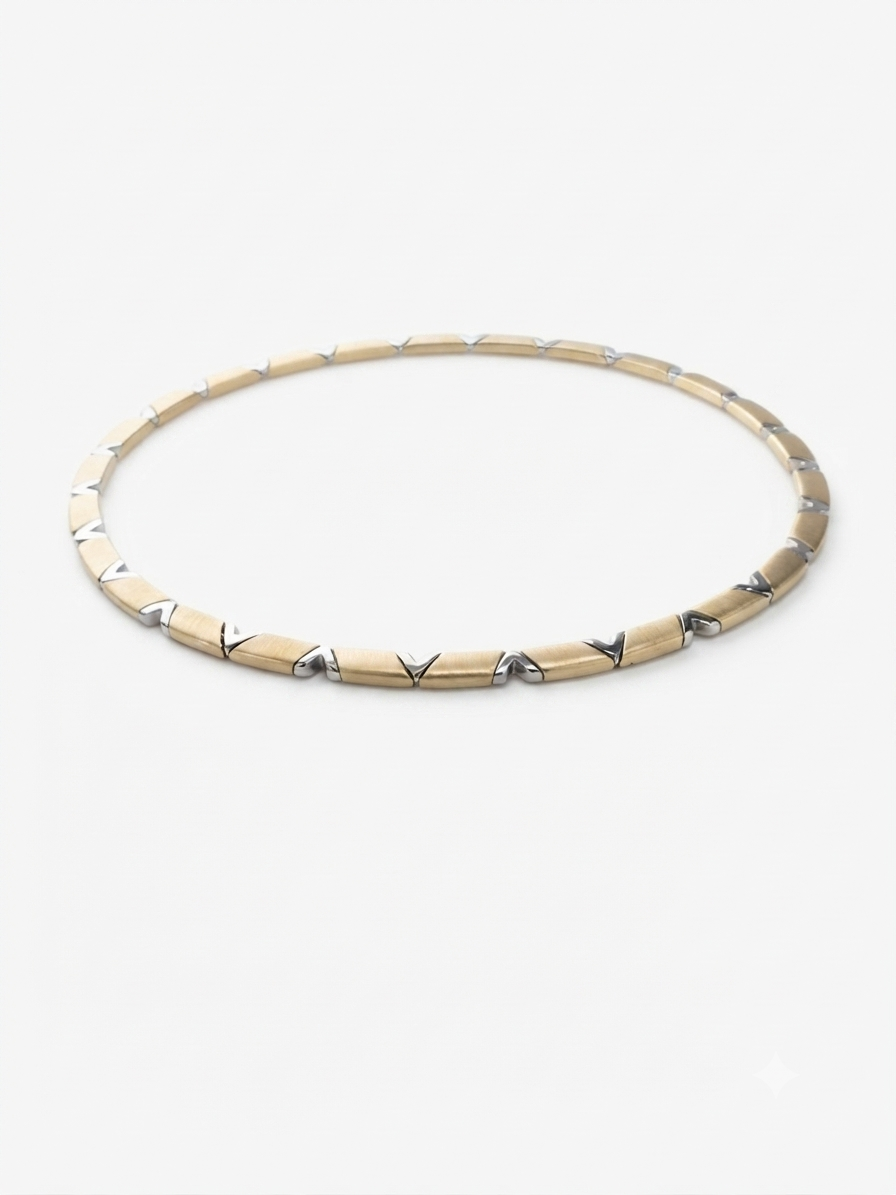 9K Two-Tone Gold Geometric Link Collar Necklace