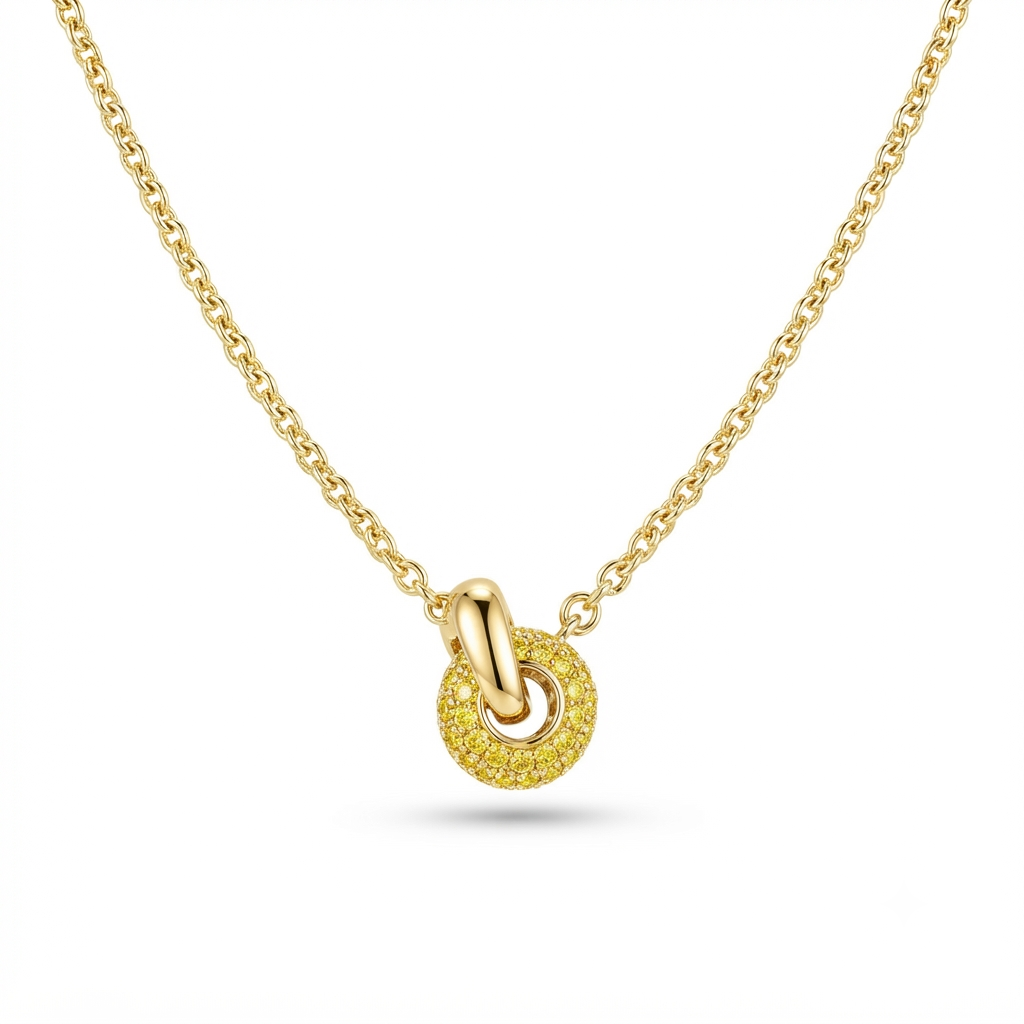 14K Yellow Gold Yellow Lab Diamond Circle Pendant Necklace