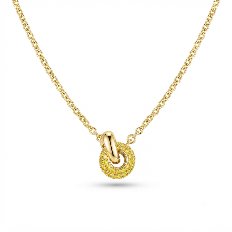 14K Yellow Gold Yellow Lab Diamond Circle Pendant Necklace