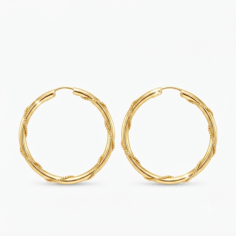 9K Yellow Gold Twisted Hoop Earrings