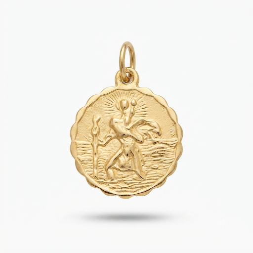 9K Yellow Gold Scalloped St. Christopher Medallion Pendant