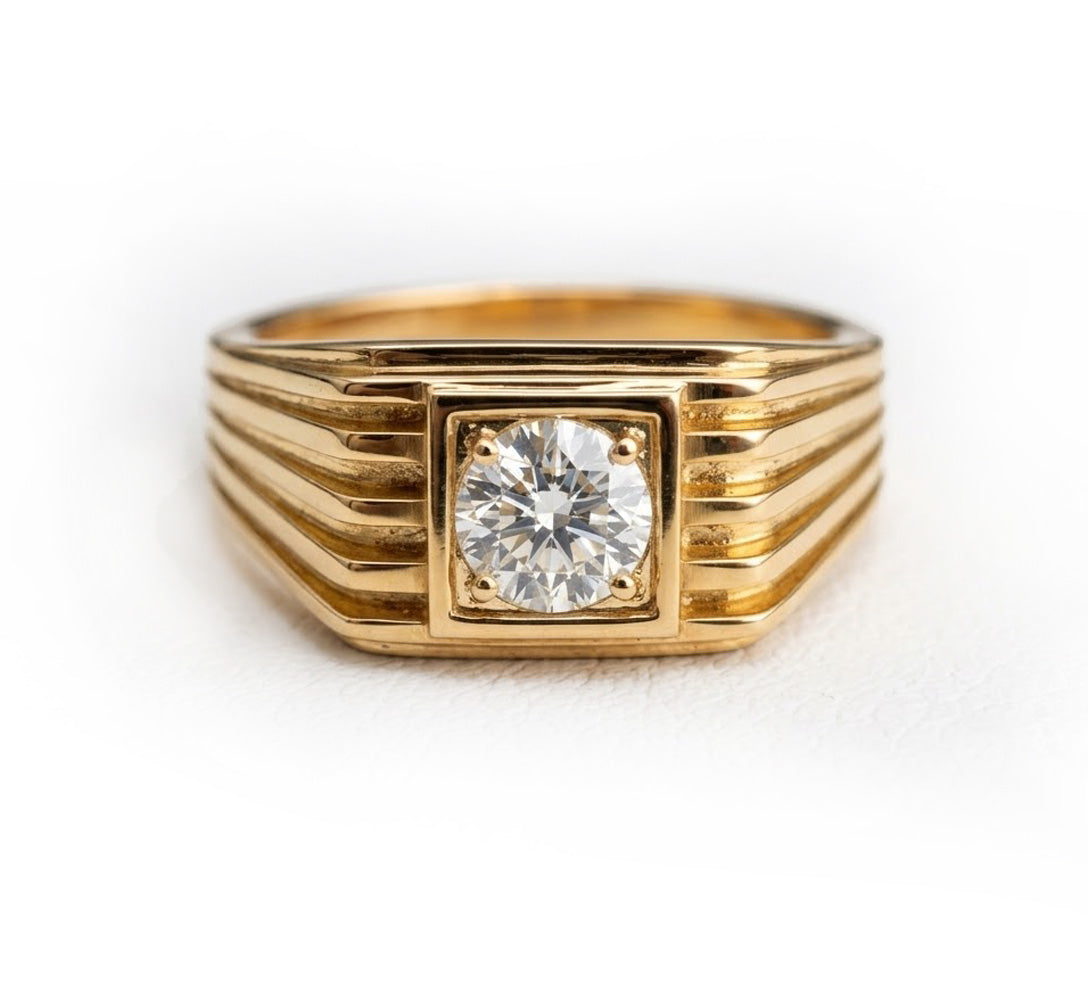 Mens 18ct Gold Diamond Signet Ring