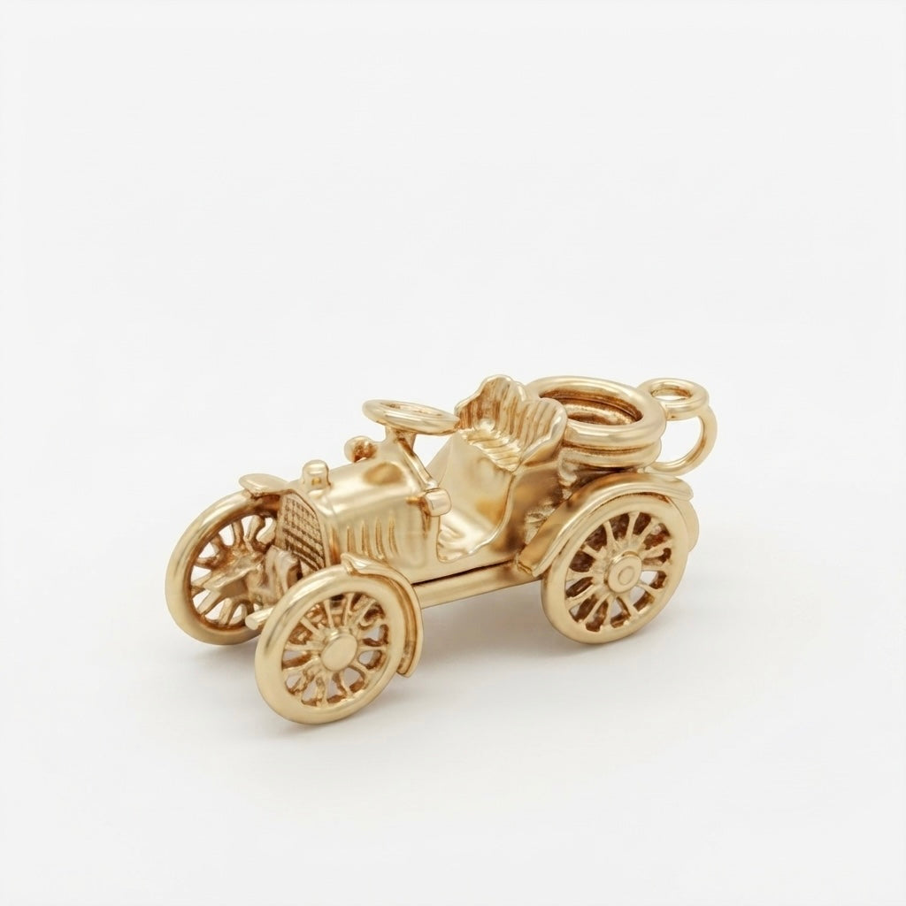 9K Yellow Gold Antique Veteran Automobile Car Charm Pendant