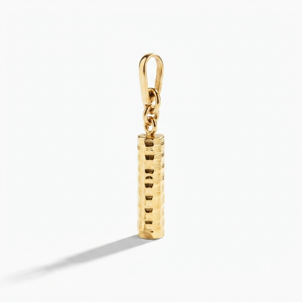 9K Yellow Gold Textured Cylinder Column Pendant Charm