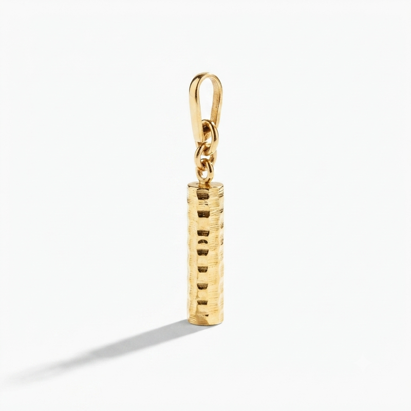 9K Yellow Gold Textured Cylinder Column Pendant Charm