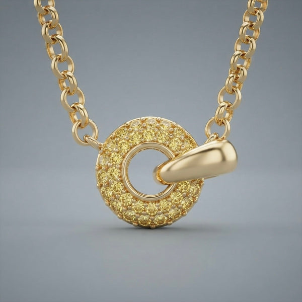 14K Yellow Gold Yellow Lab Diamond Circle Pendant Necklace