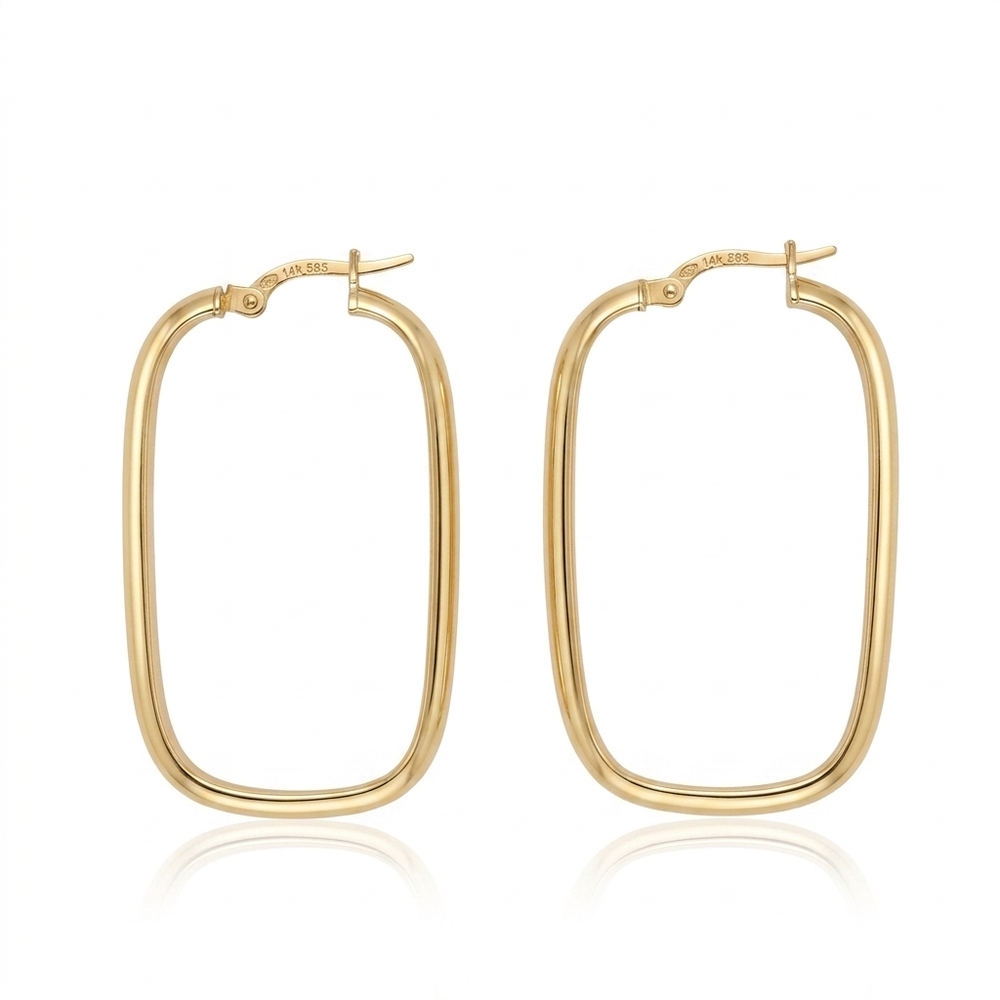 9K Yellow Gold Large Rectangular Hoop Earrings