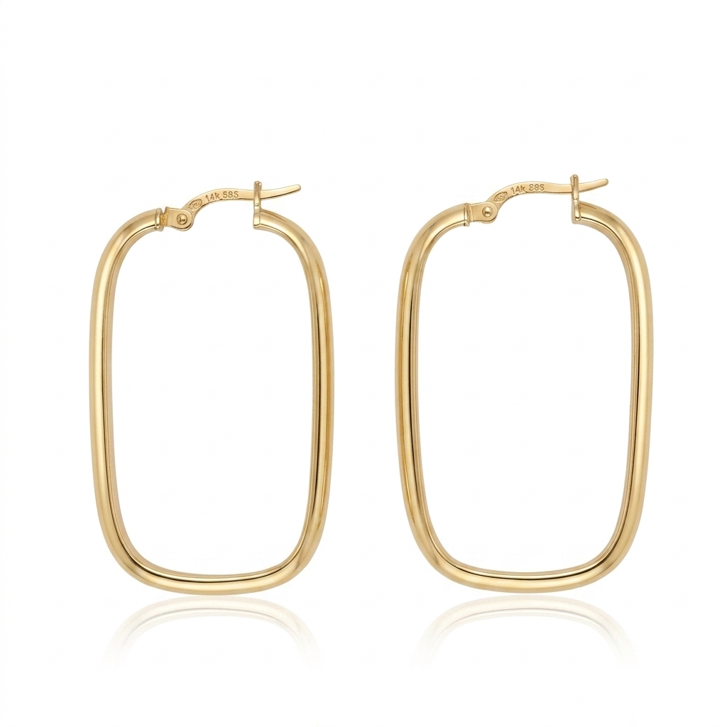 9K Yellow Gold Large Rectangular Hoop Earrings