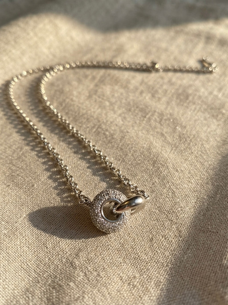 14K White Gold Lab-Grown Diamond Circle Pendant Necklace
