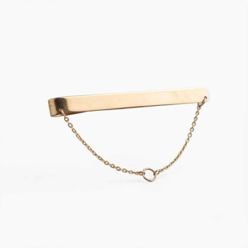 9K Yellow Gold Collar Bar Clip with Safety Chain