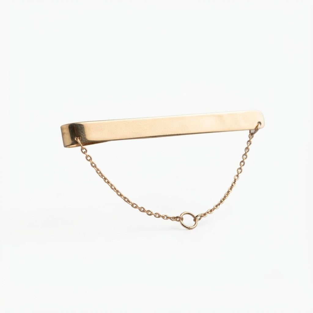 9K Yellow Gold Collar Bar Clip with Safety Chain