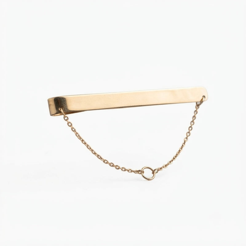 9K Yellow Gold Collar Bar Clip with Safety Chain