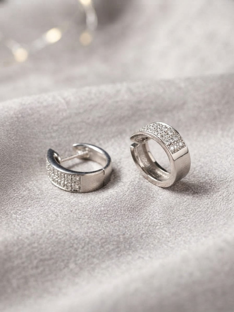 18K White Gold Pavé Dome Huggie Hoop Earrings