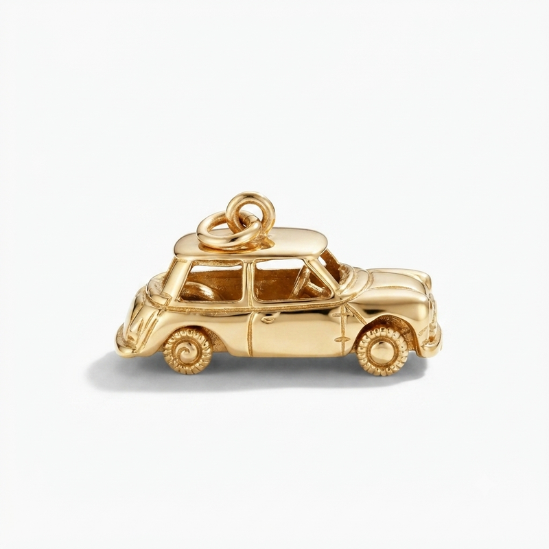 9K Yellow Gold Vintage Classic Mini Car Charm Pendant