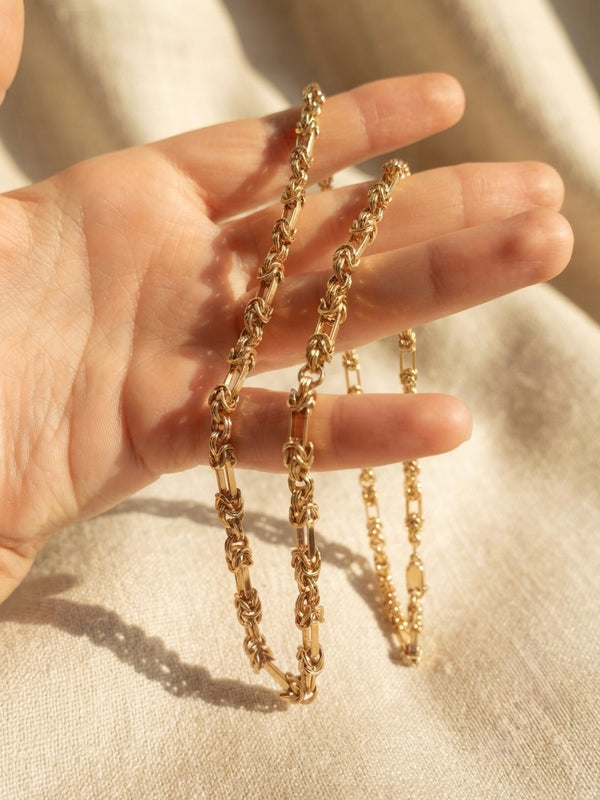9K Yellow Gold Handcrafted Byzantine Bar Link Chain Necklace