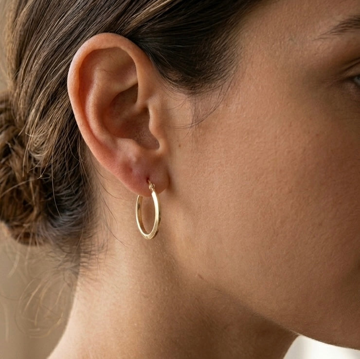 9K Yellow Gold Round Hoop Earrings
