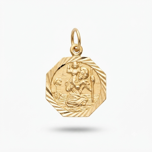9K Yellow Gold Octagonal St. Christopher Medallion Pendant