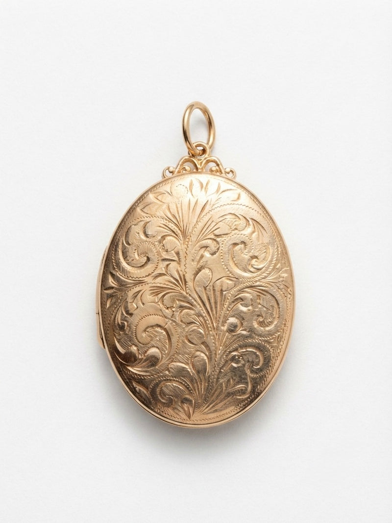 9K Yellow Gold Vintage Hand-Engraved Locket Pendant