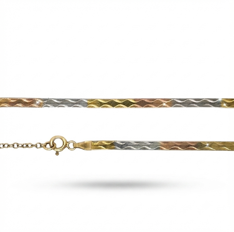 18K Tri-Color Gold Diamond-Cut Herringbone Chain Necklace
