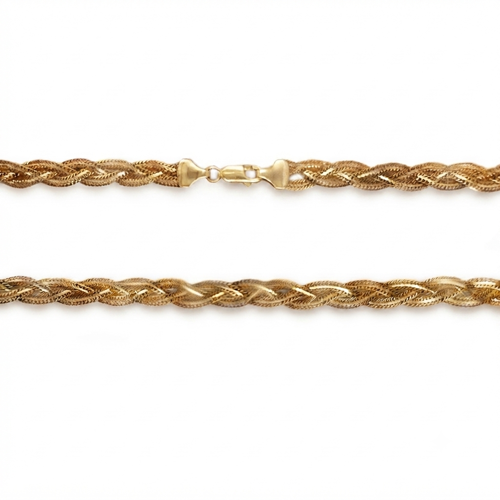 9K Yellow Gold Multi-Strand Braided Plait Chain Necklace