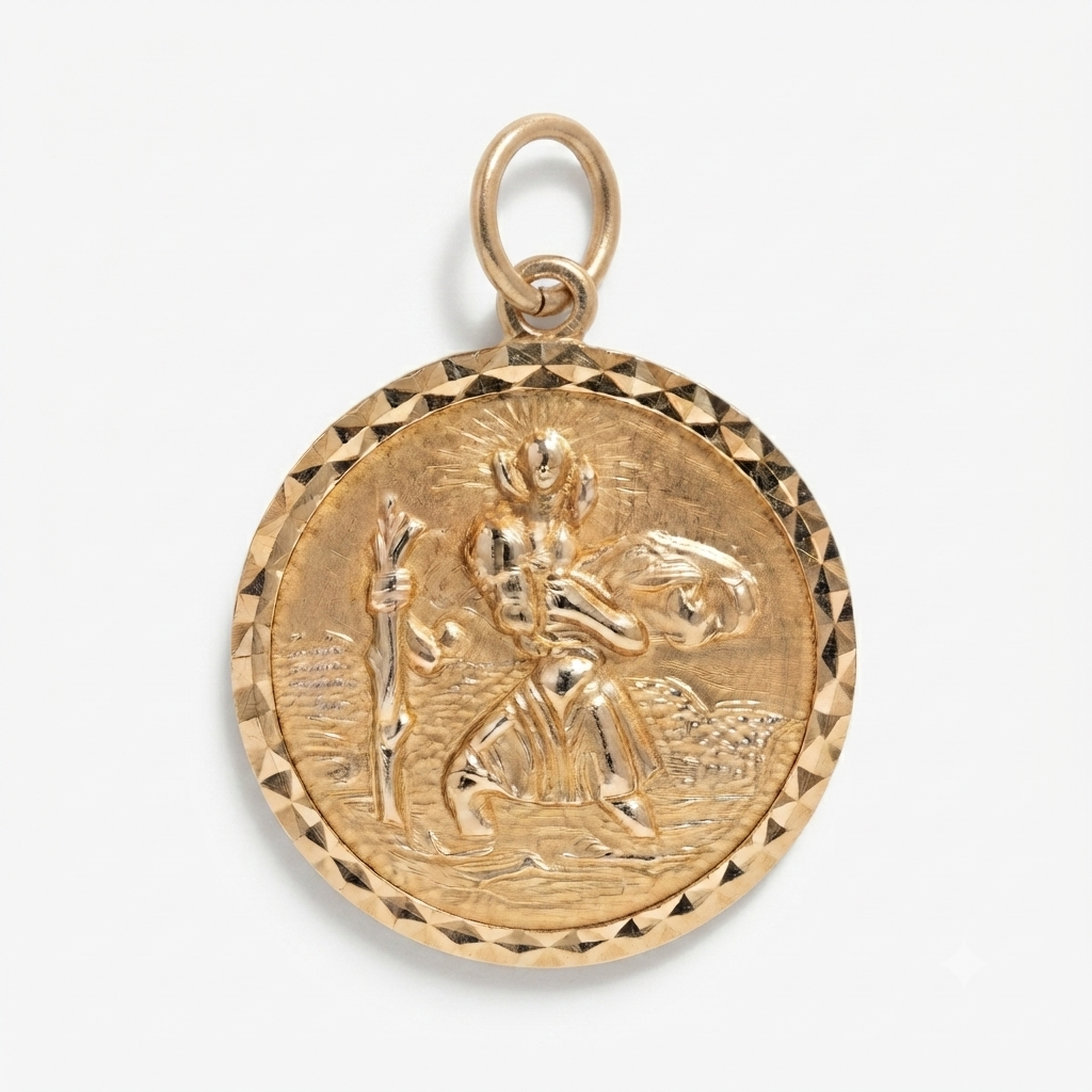 9K Yellow Gold Vintage St. Christopher Medallion Pendant