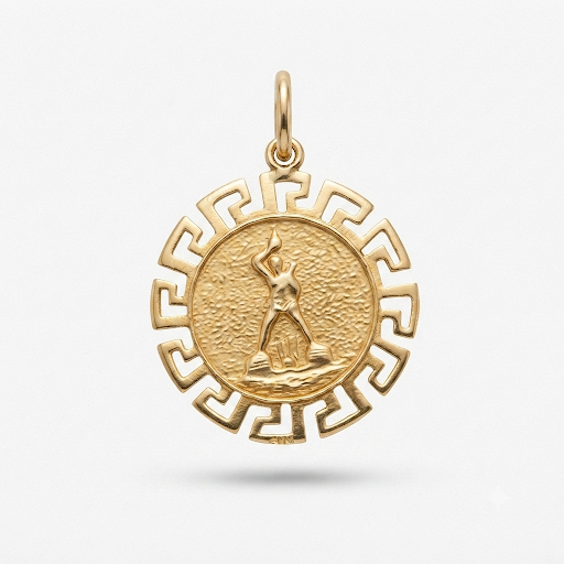 9K Yellow Gold Colossus of Rhodes Medallion Pendant